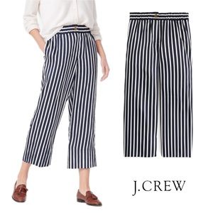 NEW J Crew Blue White Stripe Silky Crop Wide Leg Pants